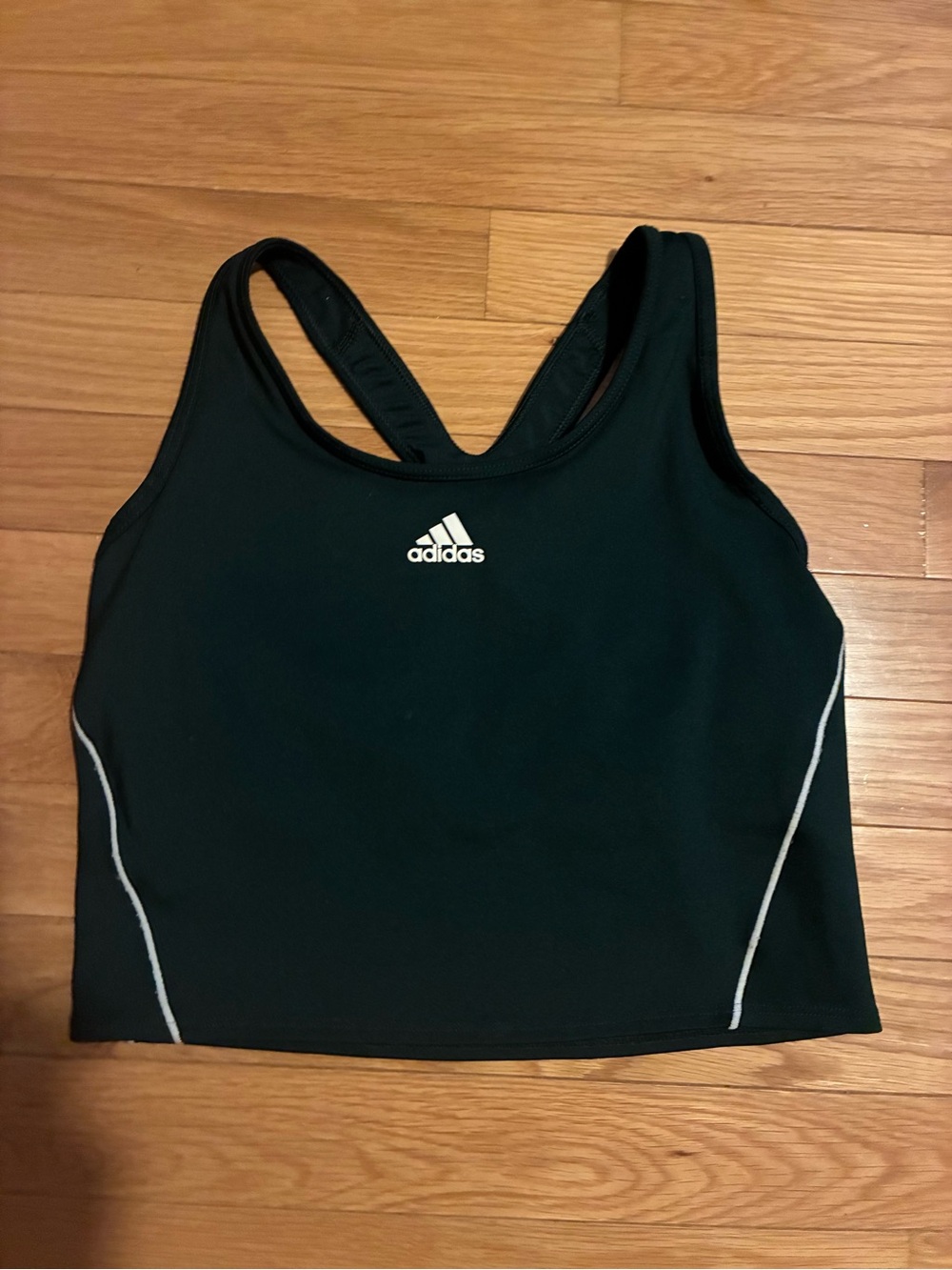 adidas Dark Green Crop Racerback Top with White Trim